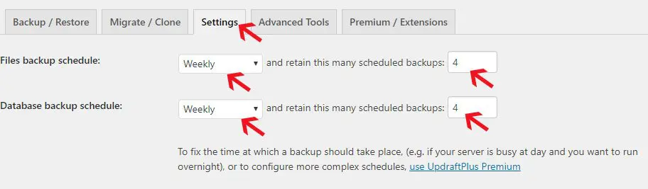 programando un backup con updraft plus
