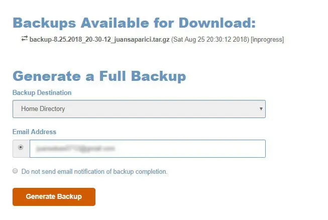 copia de seguridad generada