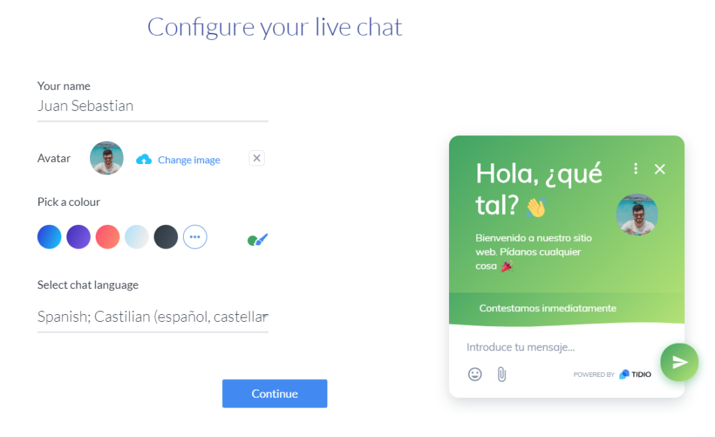 configuracion de chat tidio