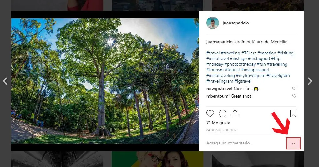 menu de imagen de instagram