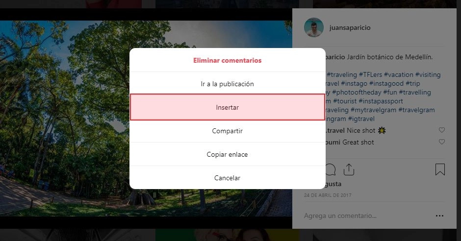 menu de insertar de wordpress