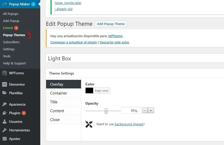 personalizar el popup