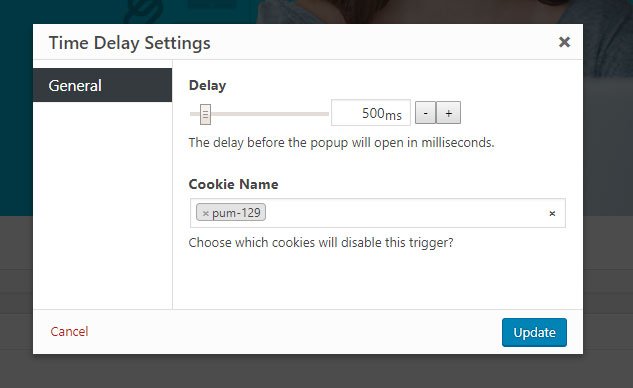 configuración de tiempo de carga de popup - Pop up en WordPress