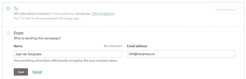 agregando un remitente a mailchimp