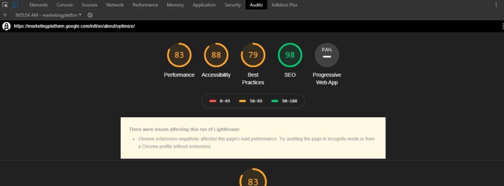 audits consola de desarrollo de Chrome