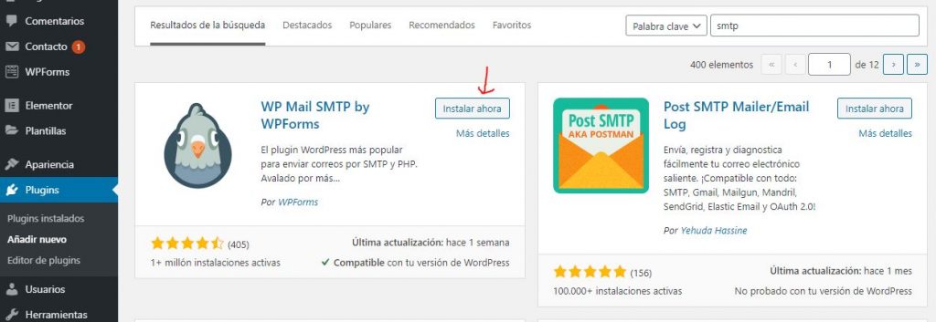 Instalación del plugin WP mail SMTP
