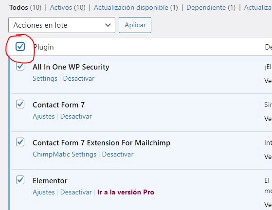 Seleccionar todos los plugins