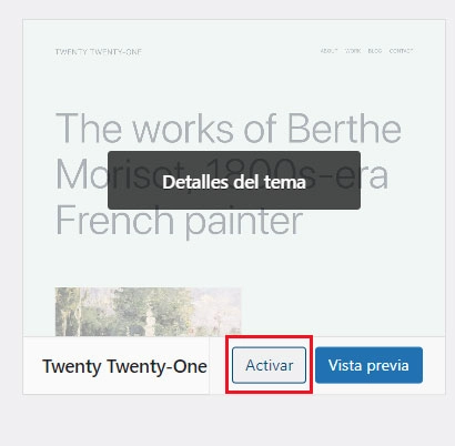 activar un tema en wordpress