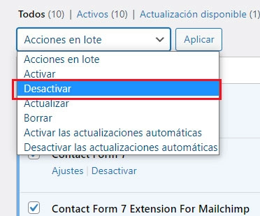 desactivar todos los plugins
