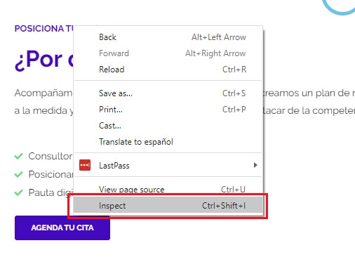 Inspeccionar elemento en Chrome