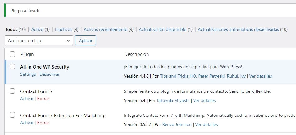 primer plugin activado