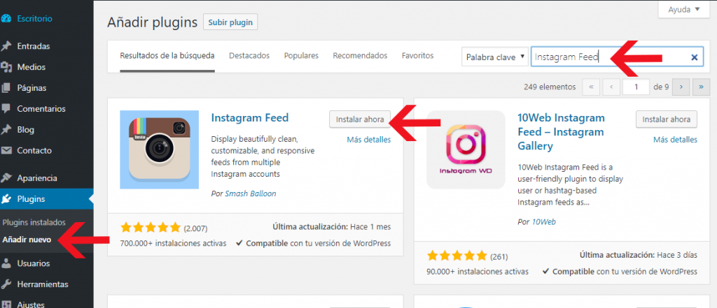 instalando el plugin instagram feed