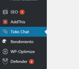 tidio chat menu - Chat gratis para WordPress