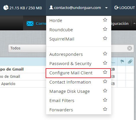 configurar cliente de correo en webmail