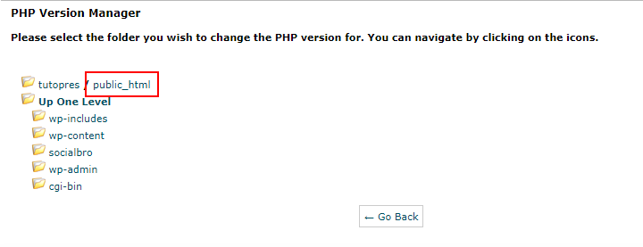 seleccionar la carpeta para cambiar la version de php