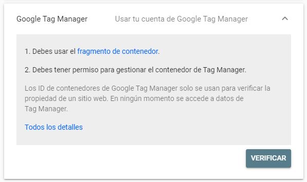 verificar propiedad con Google tag manager