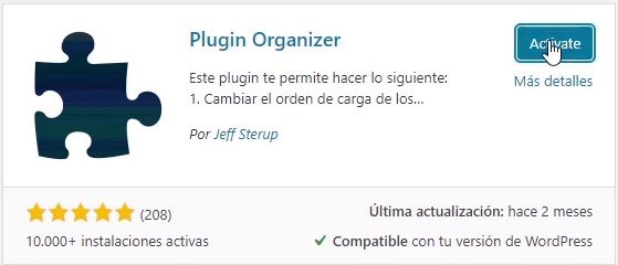 Cómo instalar el plugin Plugin Organizer para reducir el tiempo de respuesta del servidor
