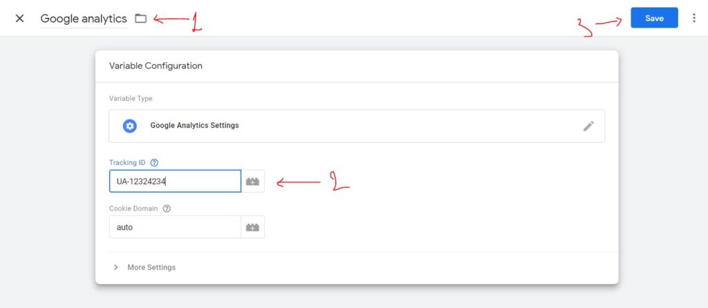 configuracion de la variable de google analytics