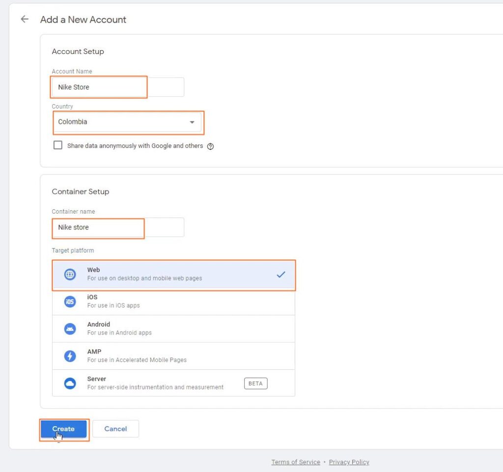 configuración de una cuenta de google tag manager