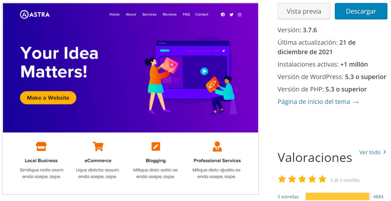 Astra tema para tienda online woocommerce