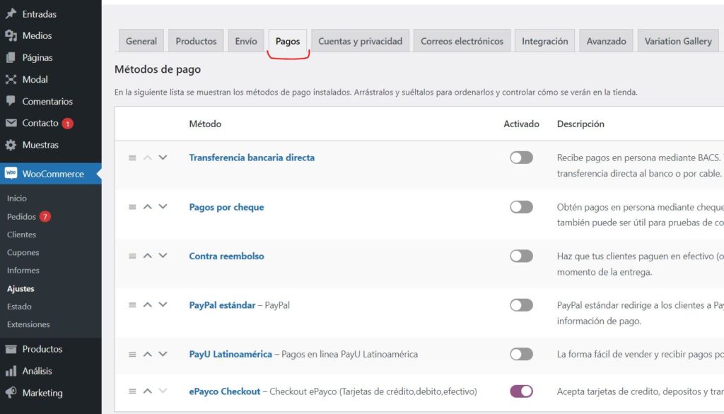 configuracion de paos en woocommerce
