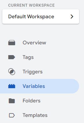 menu de variables en Google tag manager