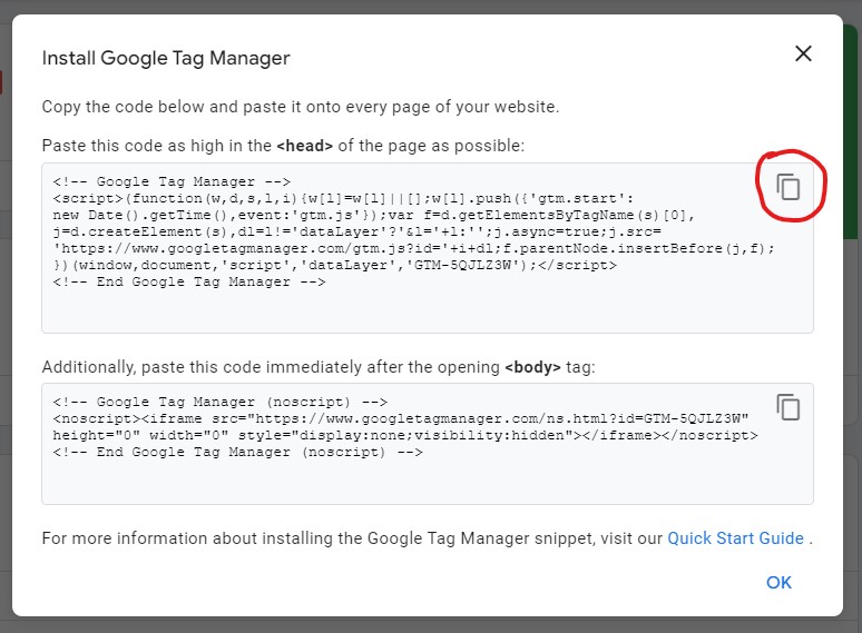 código de inserción de google tag manager