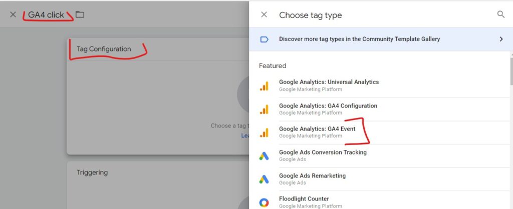 etiqueta de tipo evento de ga4 en google tag manager