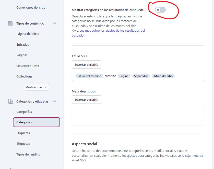 agregar o quitar taxonomías como etiquetas y categorías del mapa del sitio en yoast seo