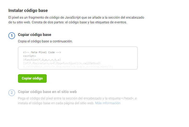 copiar código del pixel de facebook