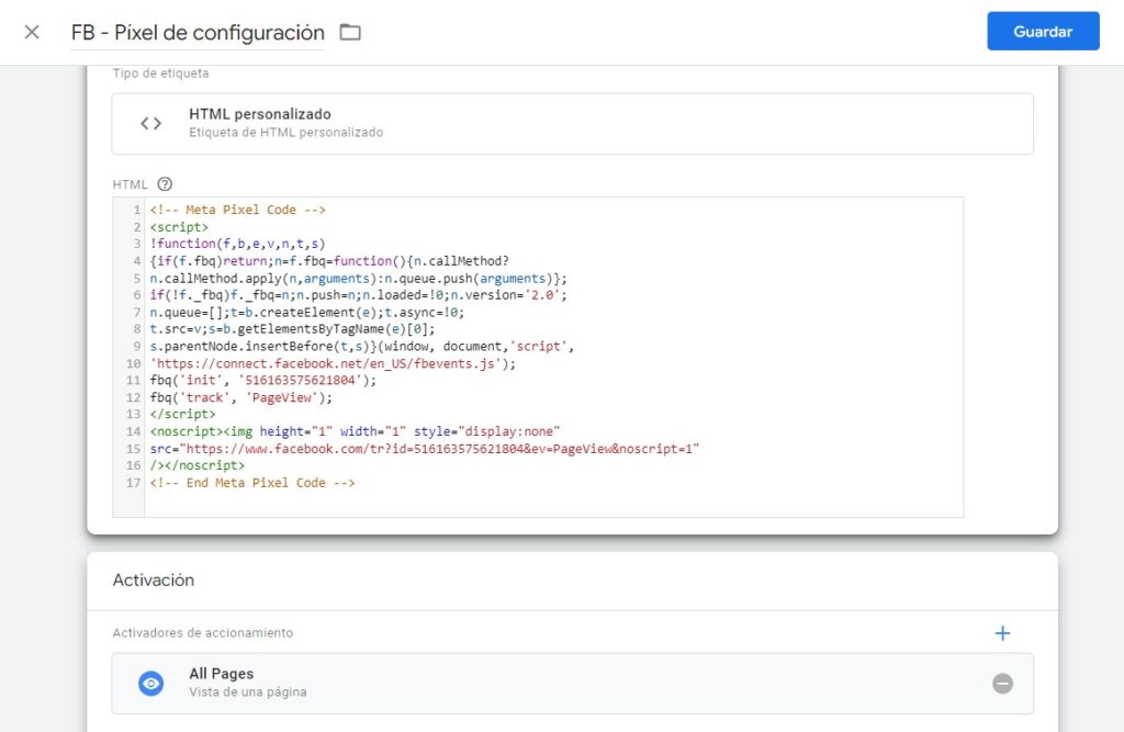 etiqueta de píxel de facebook completa