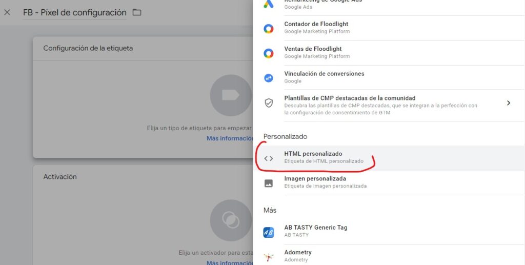 etiqueta de tipo html personalizado en google tag manager