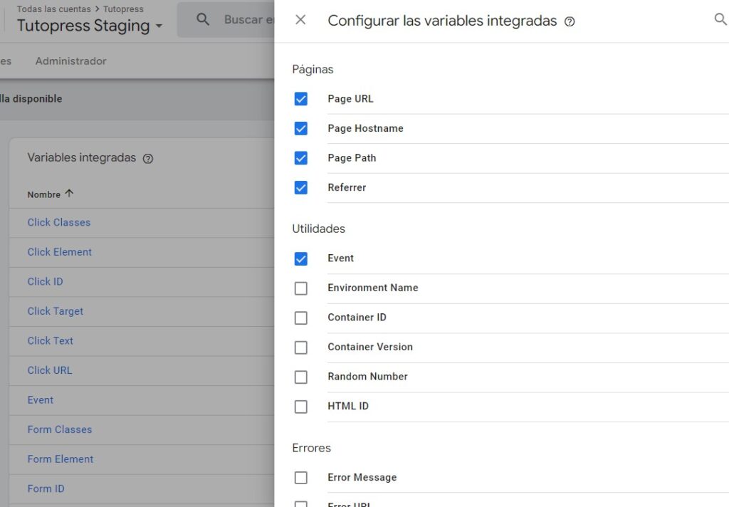 variables de google tag manager