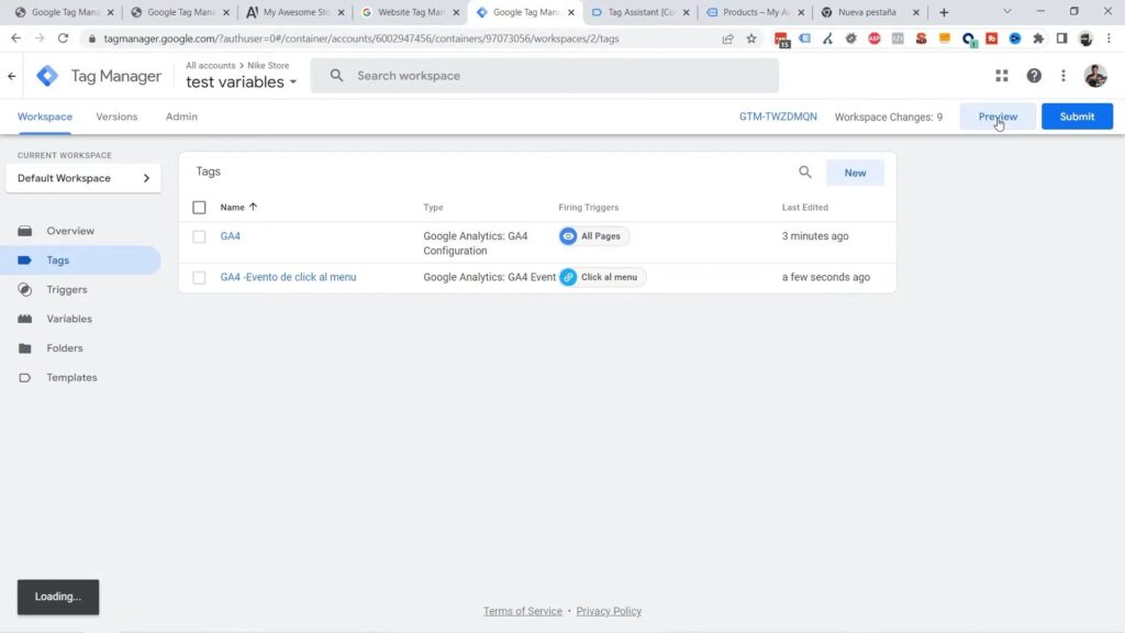 Configuración de Etiquetas para Eventos de Clic