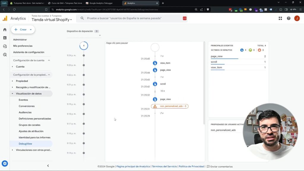 Prueba de eventos en Google Analytics