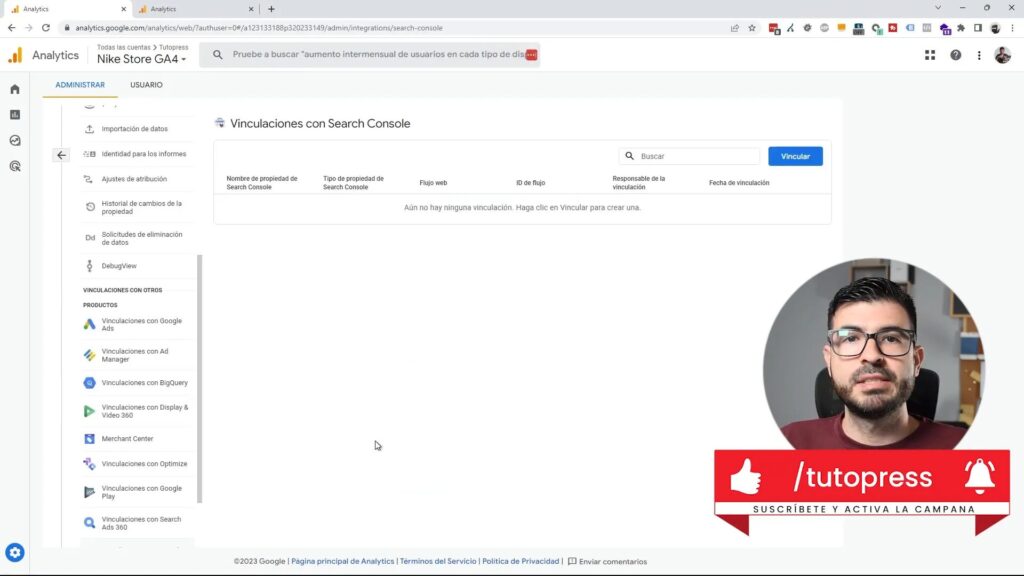 Navegación a Vinculación con Search Console
