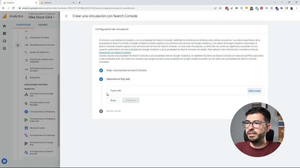 Elegir la cuenta de Search Console