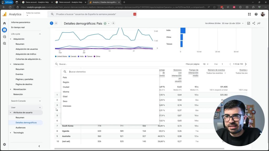 Interacción y páginas de destino en Google Analytics 4