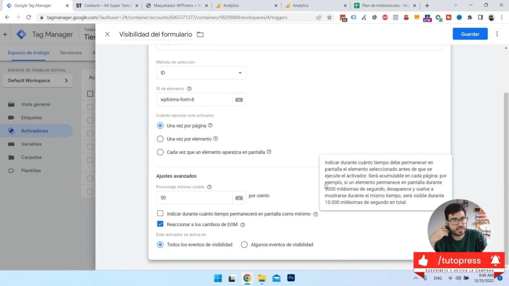 Configuración de visibilidad mínima y cambios en el DOM