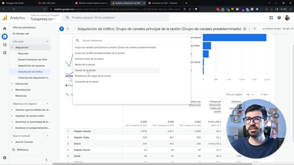 Filtrando los reportes de adquisición en Google Analytics 4