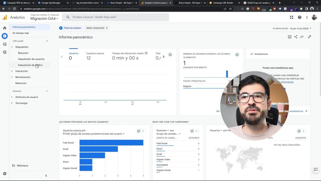 Acceso a informes de adquisición en Google Analytics
