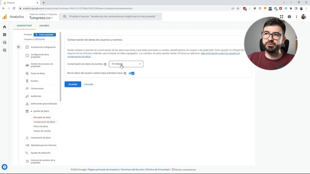 Configuración de retención de datos en GA4