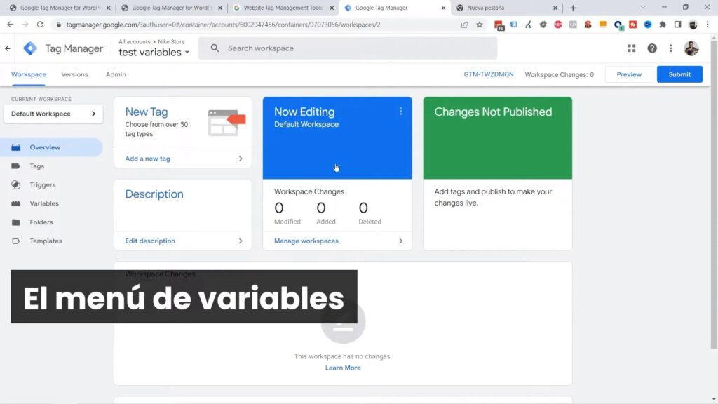 Acceso al Menú de Variables en GTM