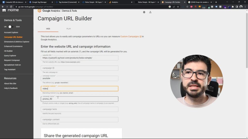 Ejemplo de URL UTM para videos de YouTube