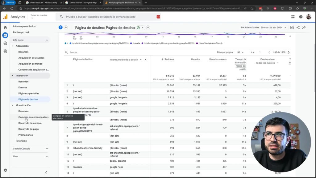 Informe de adquisición de tráfico en Google Analytics 4