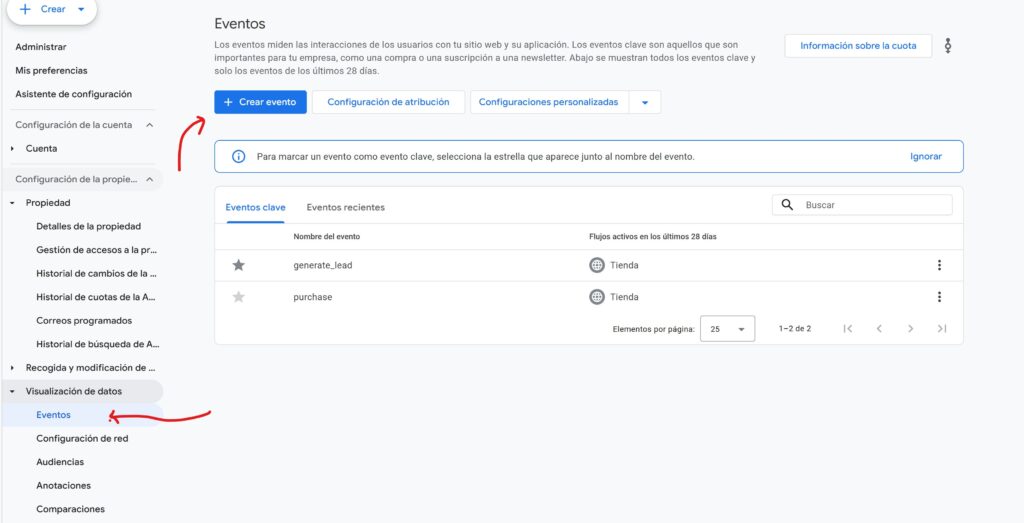 creación de eventos en GA4