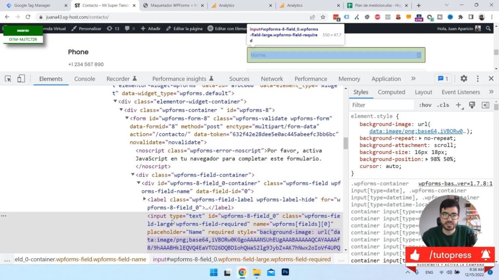 Inspección del formulario en el código HTML