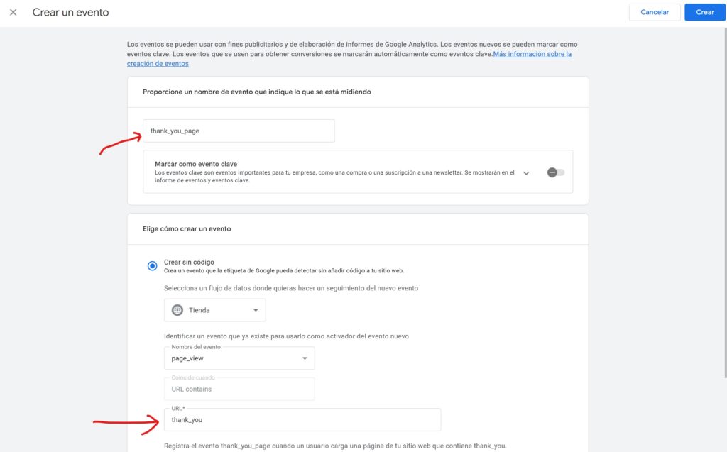 eventos personalizados desde la interfaz de GA4