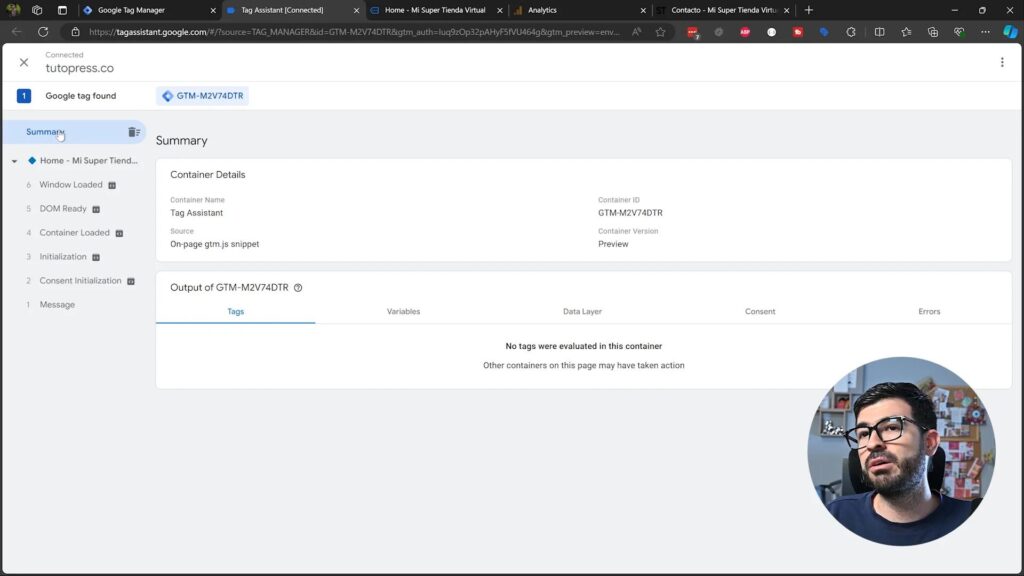 Conexión con el sitio web en Google Tag Assistant
