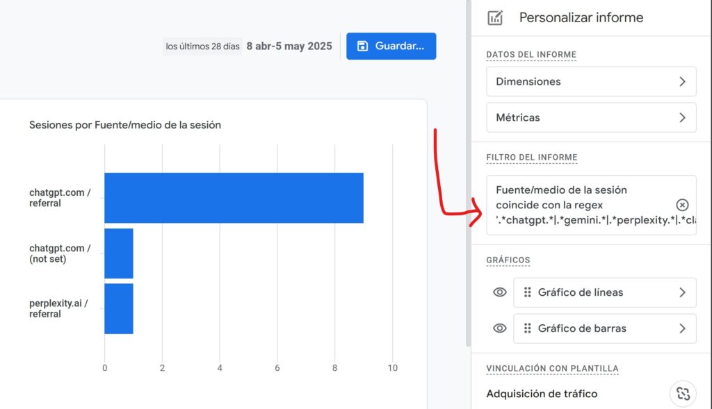 filtro personalizado del informe de tráfico de IA